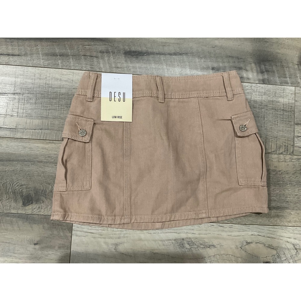 DESU Cassie Low Rise Cargo Mini Skirt Latte Beige Denim Size 10 NWT - Picture 5 of 8